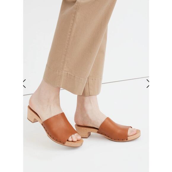 Madewell Evelyn Swedish Clogs 7.5 Women's Tan leather Wooden - Picture 1 of 12